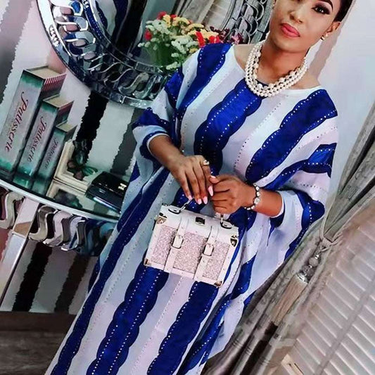 New Arrivals Spring Striped Loose Fashion African Dresses for Women Bazin Riche image 0