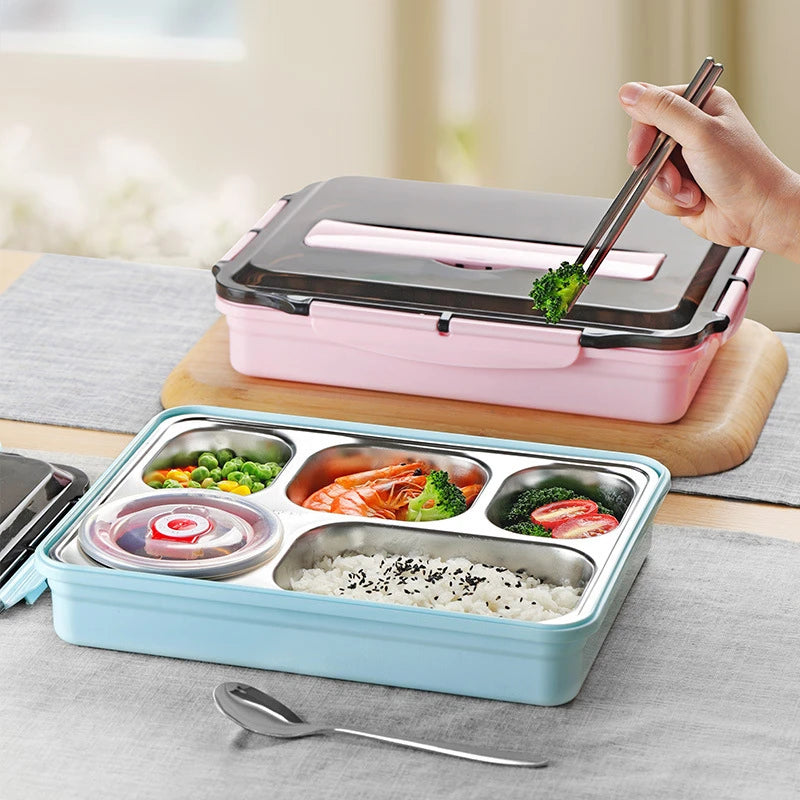Stainless Steel Thermal Lunch Box Layers Multi Grids Tableware Students School image 4