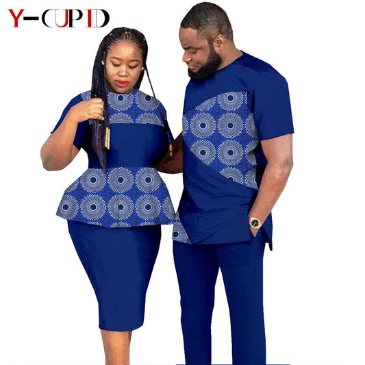 African Clothes for Couples Dashiki Women Patchwork Print Dresses Matching Men  image 0