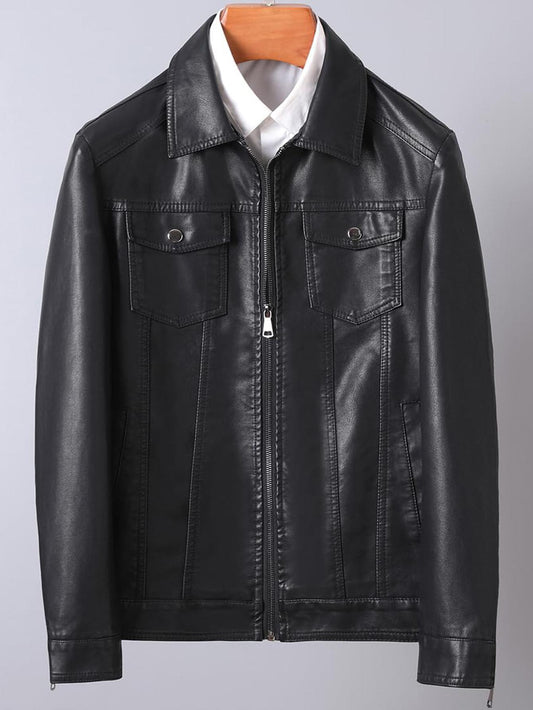Men's Slim Fit Leather Biker Jacket Fleece Lined Thick Warm Coat for Spring Aut image 0