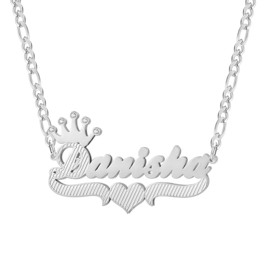 Double Layer Two Tone with Crown Heart Personalized Custom 18K Gold Plated Name image 0