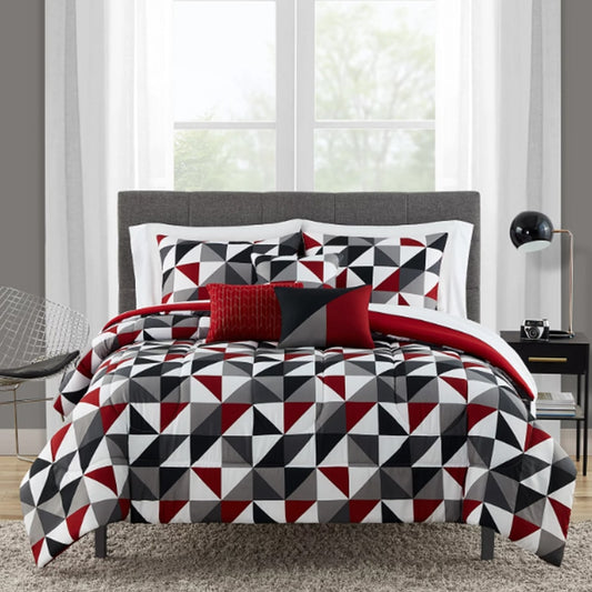 Mainstays 10PCS Red Geometric Bed in a Bag Bedding Set with Sheets and 3 Dec Pi image 0