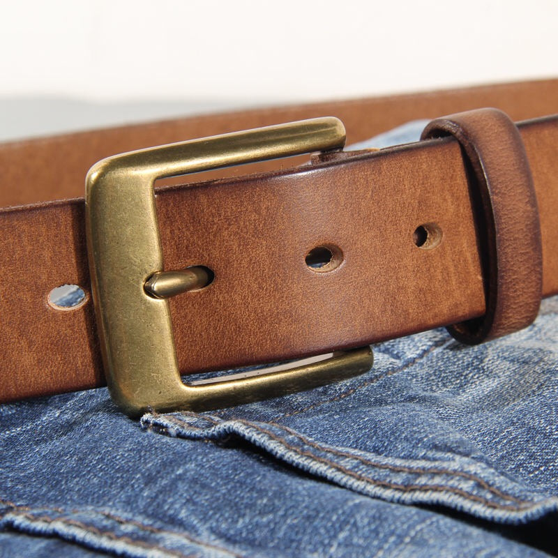 Vintage Luxury Handmade Leather Copper Buckle Man's Belt Cinturon Gotico Cowhid image 0