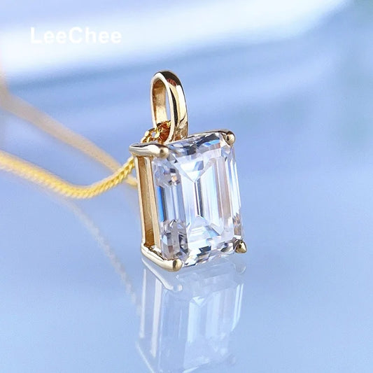 Real 18K Yellow Gold Pendant 2CT 6*8MM Emerald Cut Moissanite Necklace VVS Lab image 0