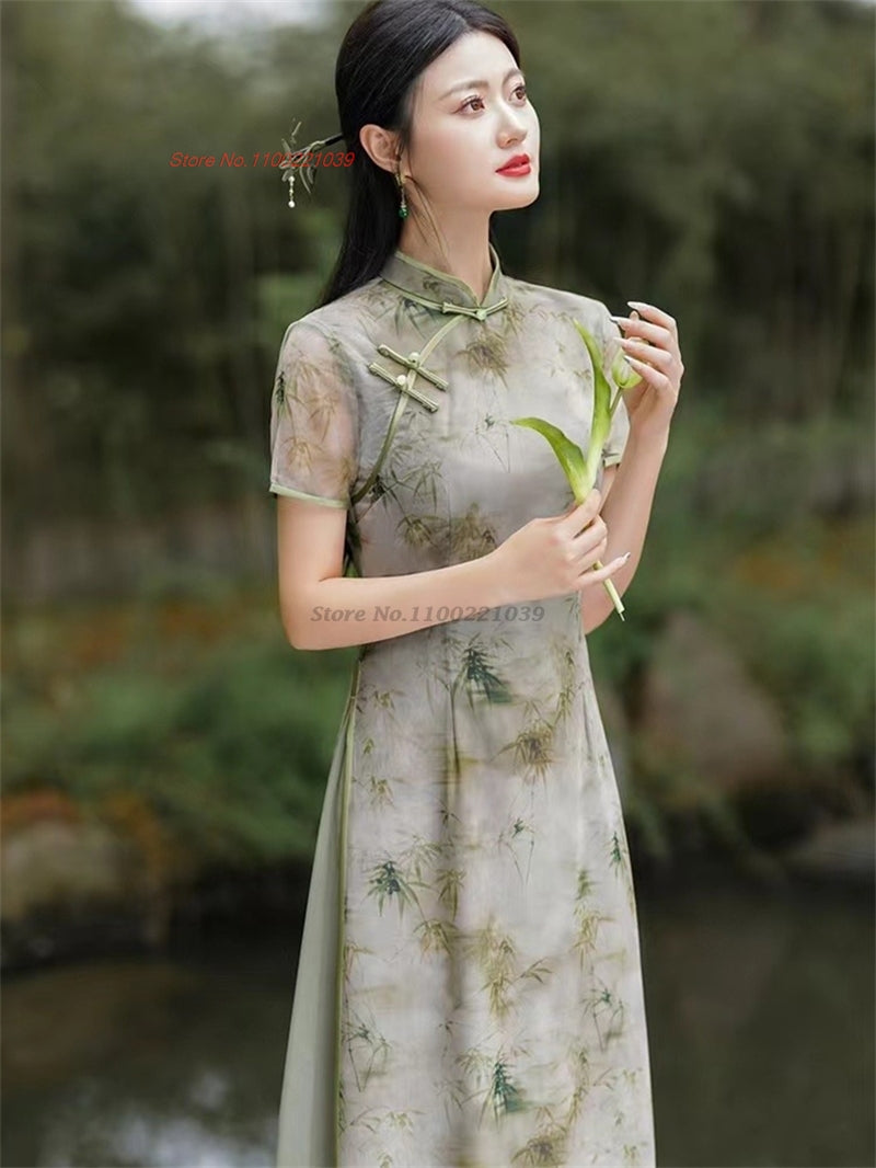 2024 chinese improved qipao national flower print vietnam ao dai dress traditio image 5