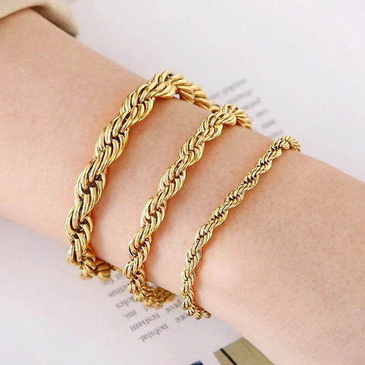 4/6/8mm Stainless Steel Bracelets For Men Women Gold Color Twisted Rope Link Ch image 0