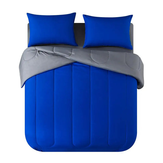 Solid Blue Reversible Comforter Set with Grey Sheets Mainstays Bed-in-a-Bag Kit image 0