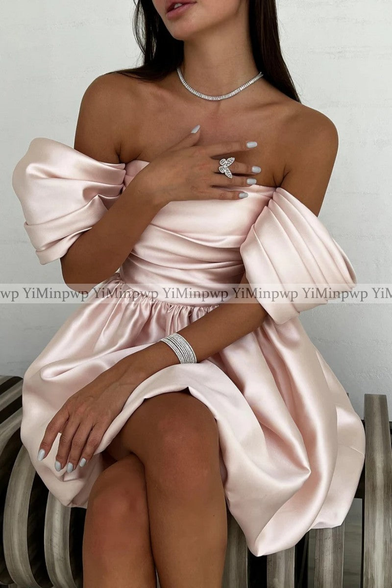 Off Shoulder Homecoming Dresses 2024 Strapless A Line Short Pleats Prom Birthda image 2