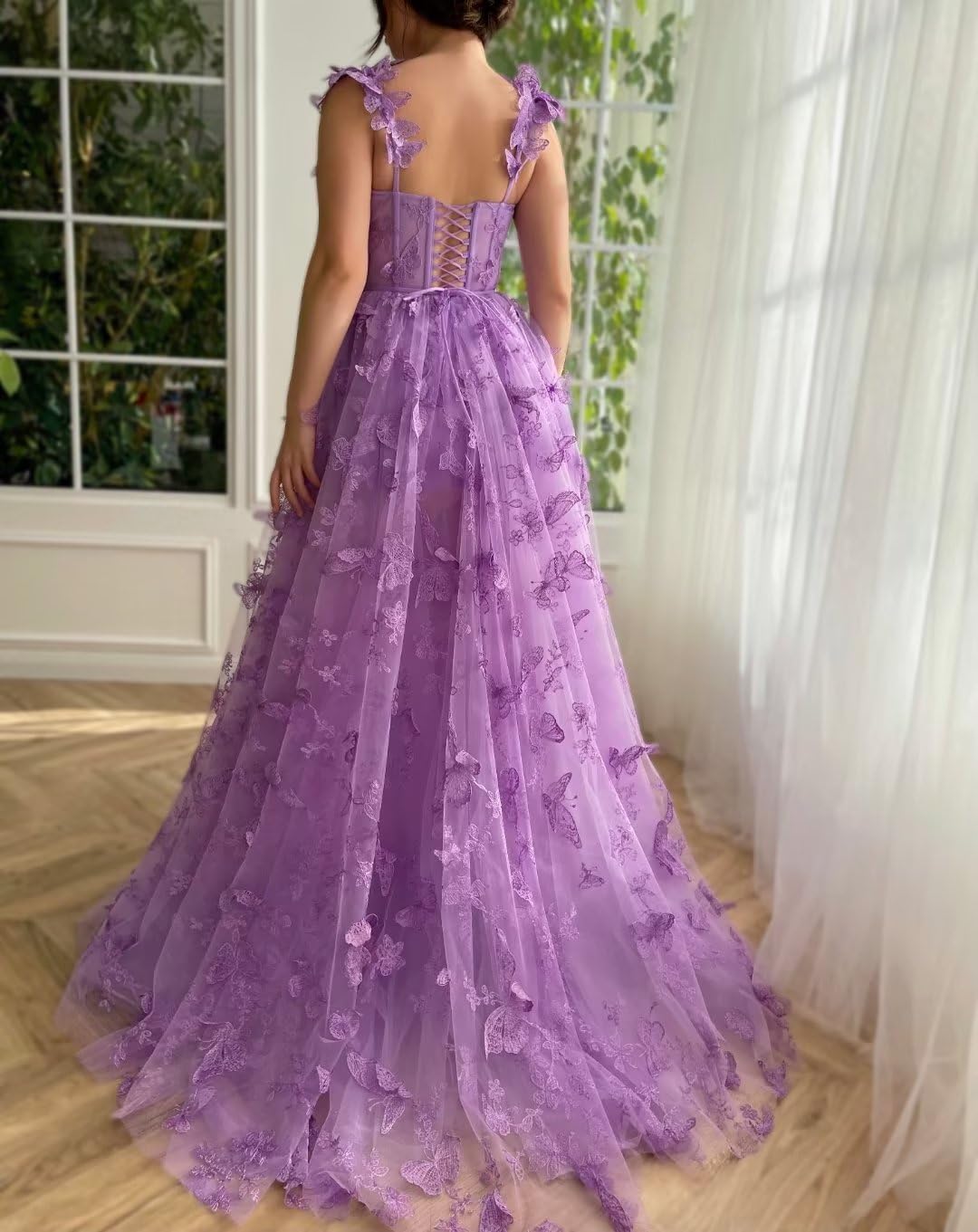 Women's 3D Butterfly Embroidered Homecoming Dress Lace Applique Tulle Prom Dres image 10