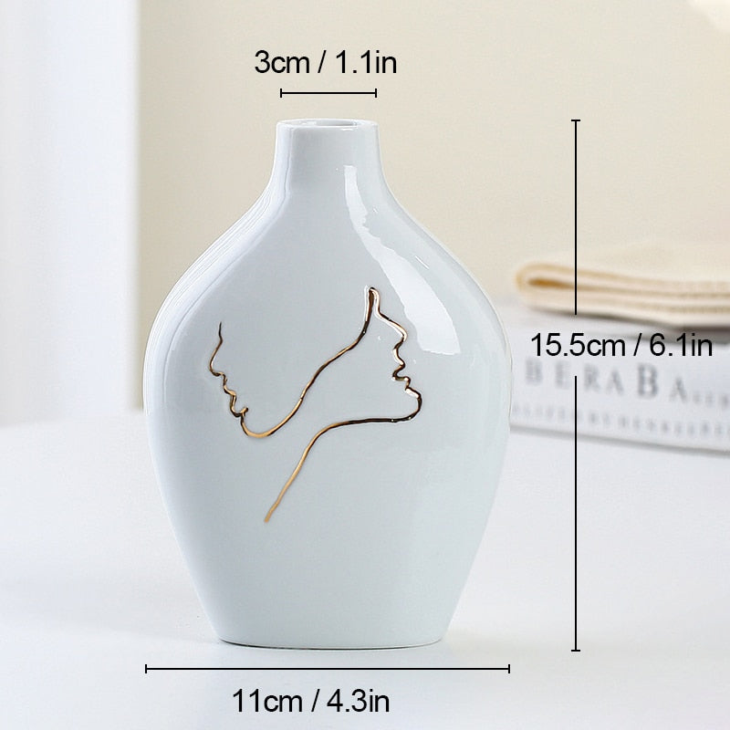 Modern Ceramic Vase Simplicity Abstract Gold Painted Vases Flower Arrangement A image 3