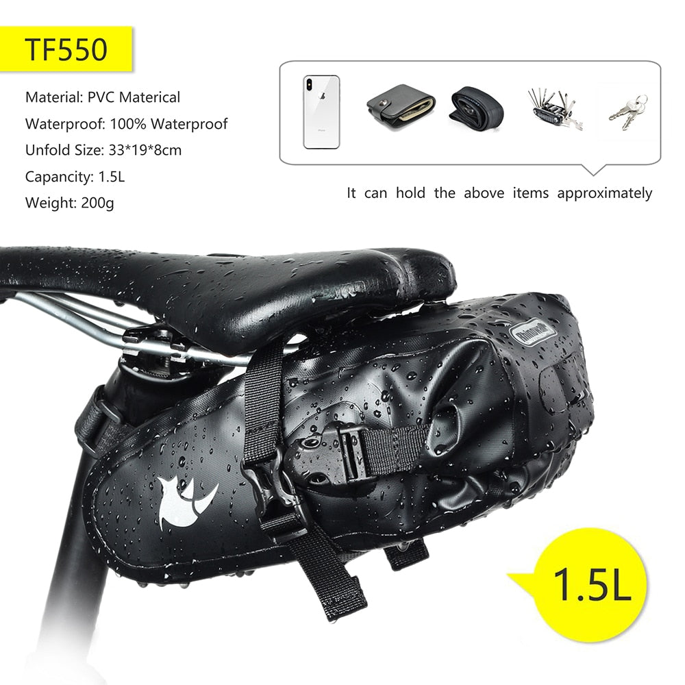 Rhinowalk Bike Waterproof Bicycle Saddle Bag Reflective Large Capacity Foldable image 7