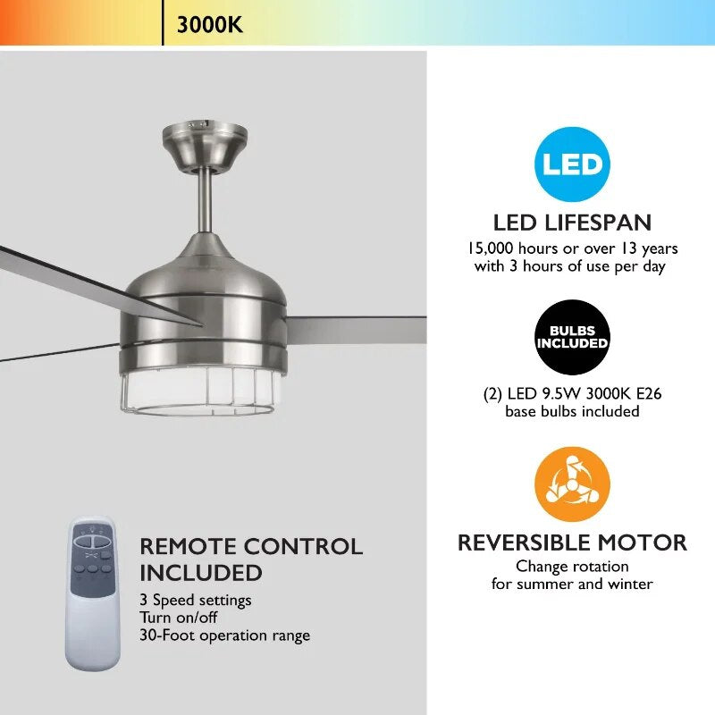 LED Ceiling Fan in Brushed Nickel, 52-Inch image 7