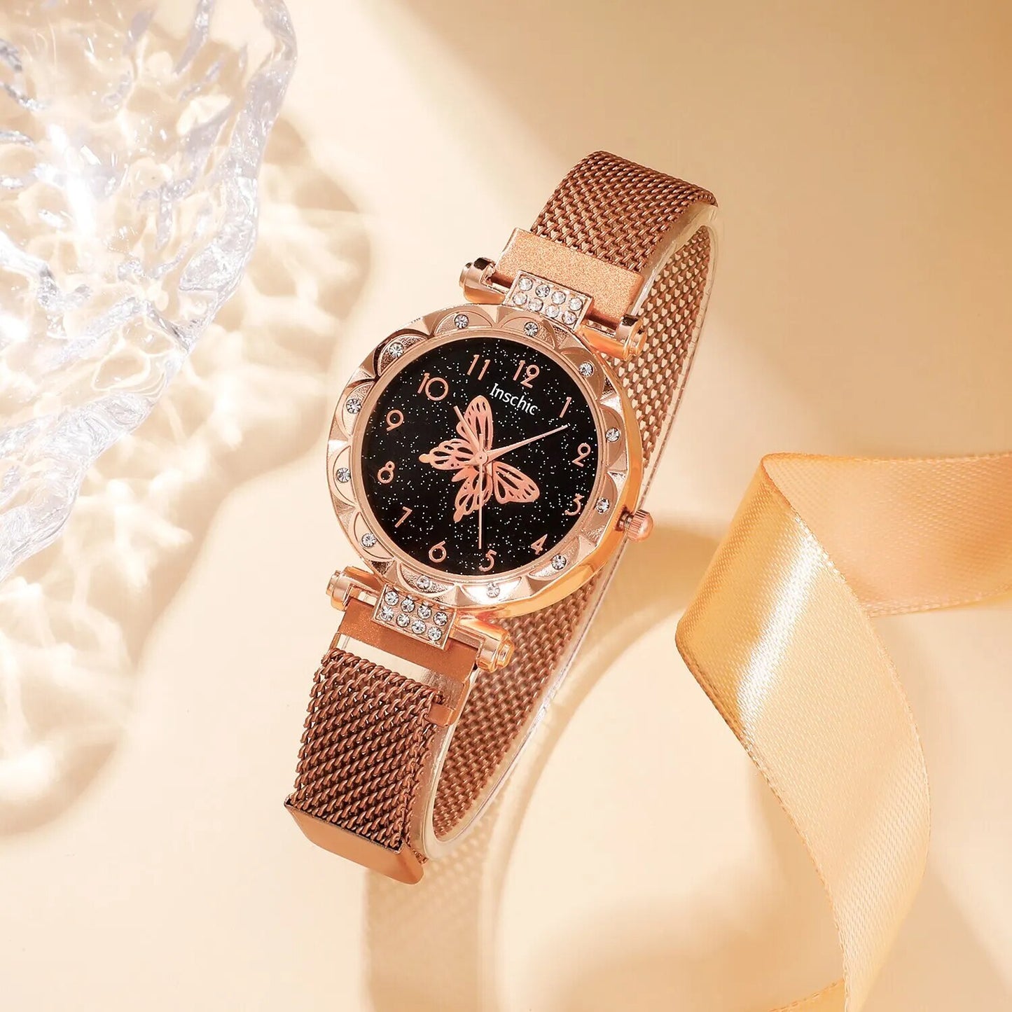 Rose Gold Luxury Watch Women Ring Necklace Earring Rhinestone Fashion Wristwatc image 4
