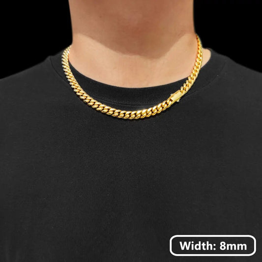 Hip Hop 18k Gold PVD Plated Stainless Steel Necklace Snap Clasp Men Miami Cuban image 0