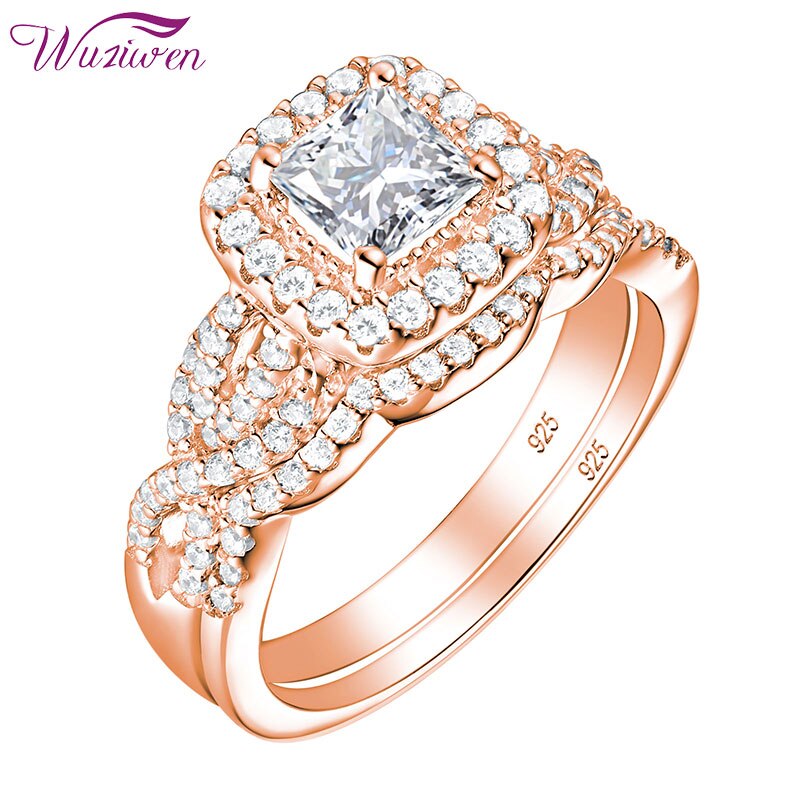 Wuziwen Yellow and Rose Gold 925 Sterling Silver Engagement Ring Set image 0