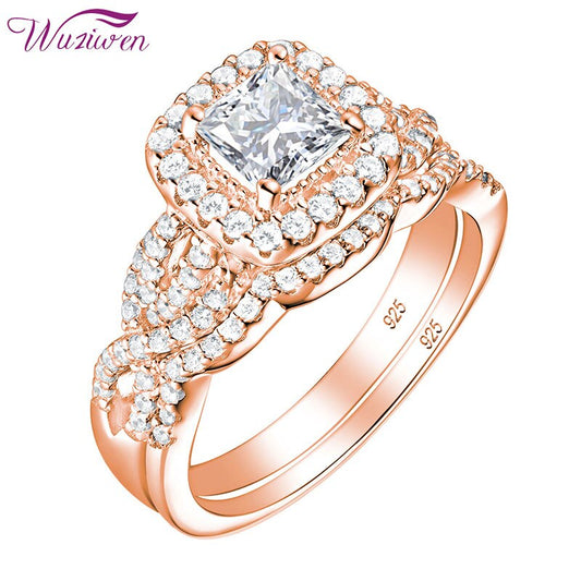 Wuziwen Yellow and Rose Gold 925 Sterling Silver Engagement Ring Set image 0