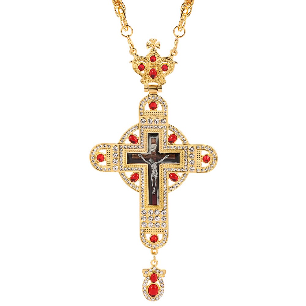 Gold Plated Pectoral Cross Christian Church Crown Necklace For Women Men image 2