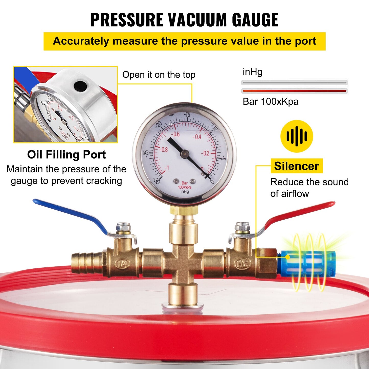 VEVOR Vacuum Chamber 1.5 /2 /3 /5 Gallon Stainless Steel Vacuum Degassing Chamb image 8