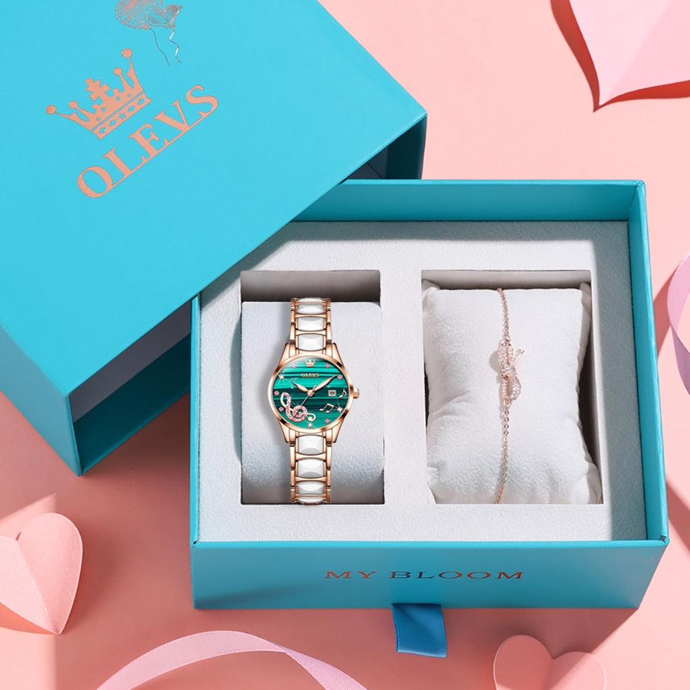 OLEVS Women Wrist Watches Rose Gold Elegant Ceramic Watchstrap Ladies image 2