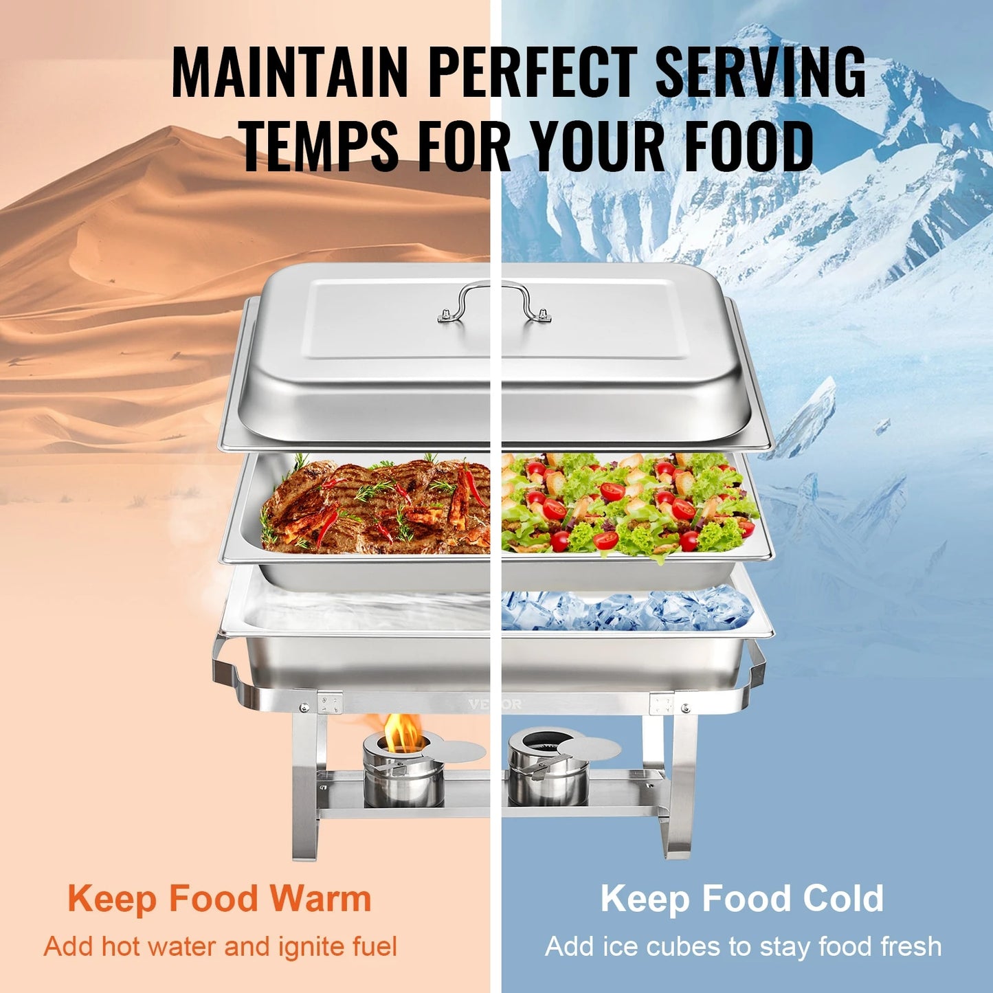 VEVOR 8QT Rectangle Chafing Dish 2/4/6 Packs w/ Full Size Pans Buffet Catering image 7