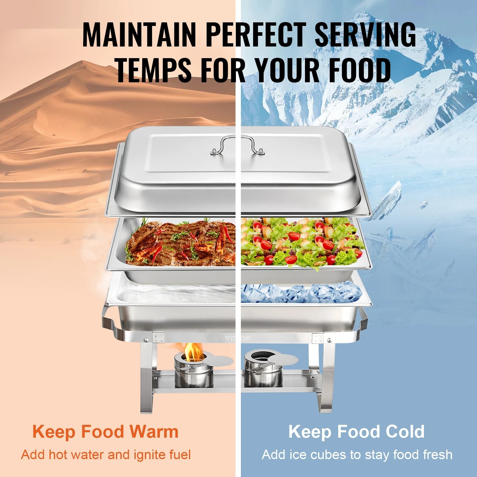 VEVOR 8QT Rectangle Chafing Dish 2/4/6 Packs w/ Full Size Pans Buffet Catering image 7