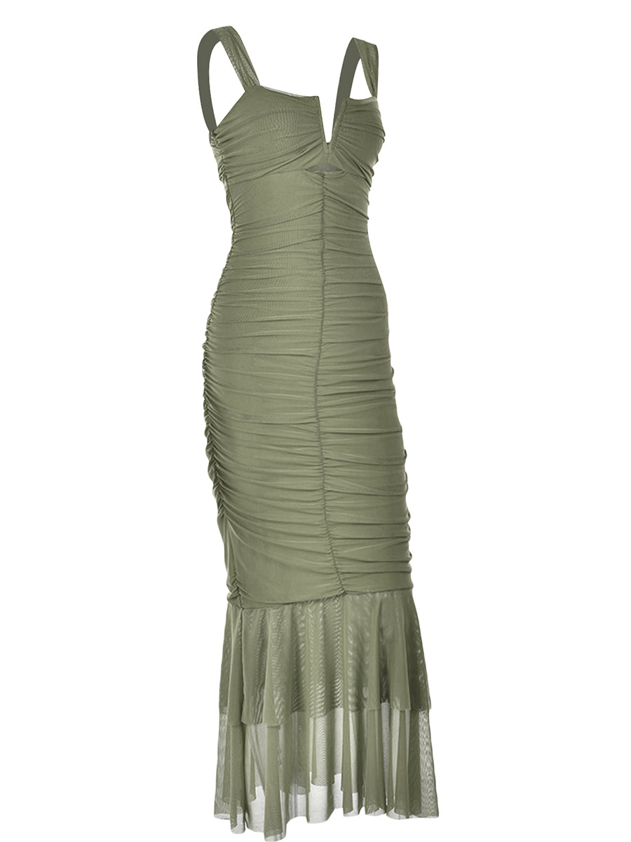 Elegant Lace Sleeveless Bodycon Dress with Mermaid Hem and Deep V Neckline for  image 9