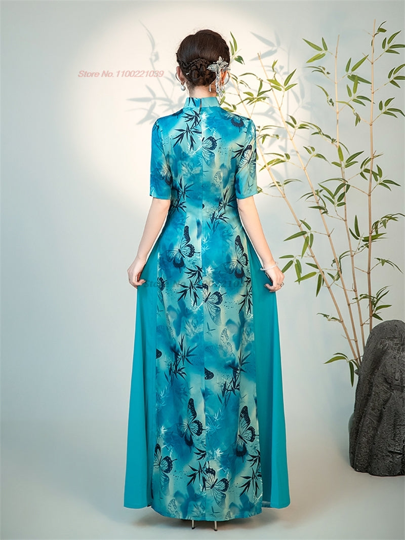 2024 chinese improved qipao dress national flower print vietnam ao dai dress el image 3