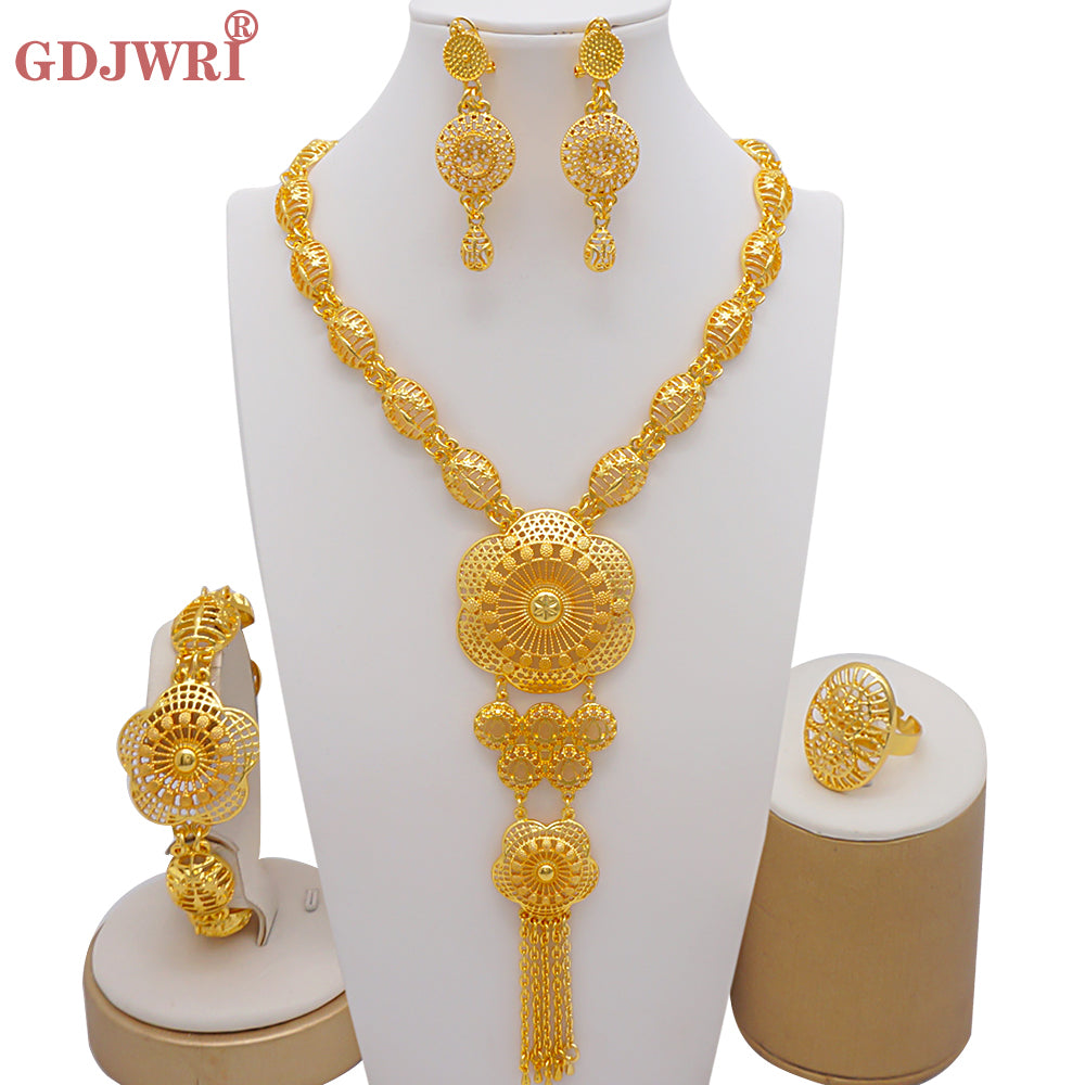 Arabic Dubai Jewelry Set for Women Earrings Ethiopian African Long Chain Gold C image 10