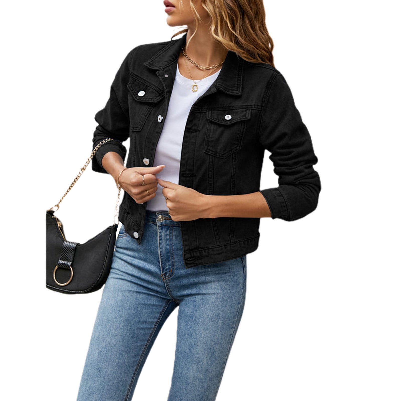 Women s Classic Black Blazer Elegant Long Sleeve Single Button Notched Lapel Su image 3