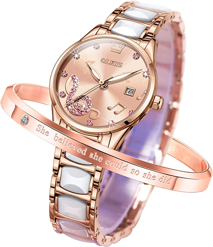 OLEVS Women Wrist Watches Rose Gold Elegant Ceramic Watchstrap Ladies image 3