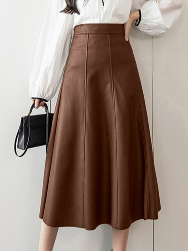 ZANZEA Long Skirt Leather Skirt Fashion High Waist Skirt Women PU Office Lady S image 2