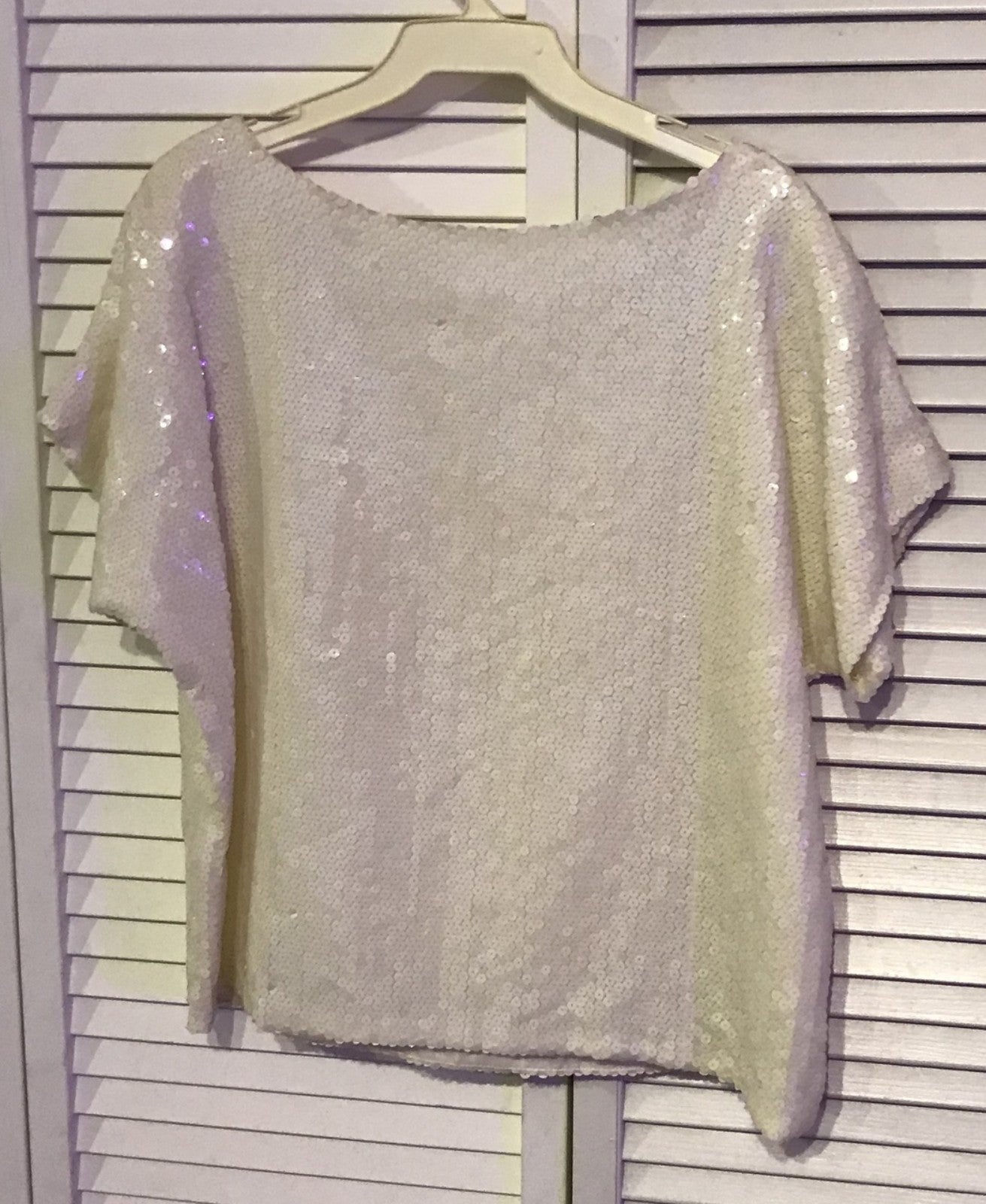 AM Top Sequin Ivory Cap Sleeve Lined Size 8 image 0