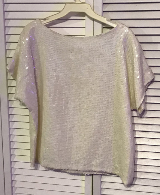 AM Top Sequin Ivory Cap Sleeve Lined Size 8 image 0