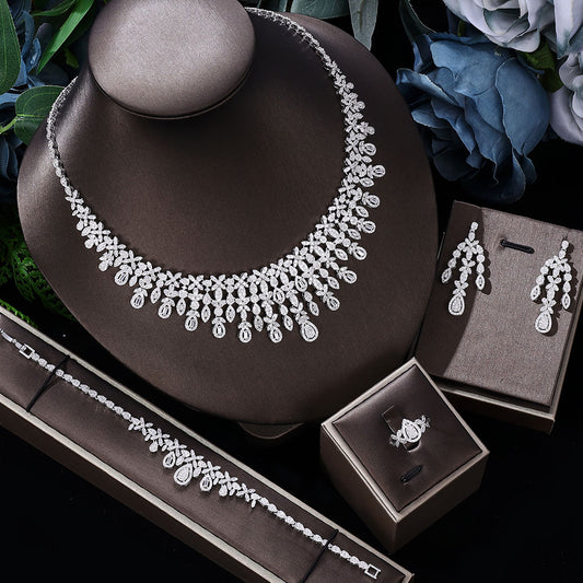 2022 Hot African White Bride Jewelry Set New Fashion Dubai Necklace Set Suitabl image 0