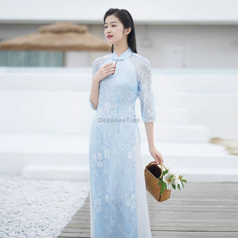 2024 vietnam aodai fairy temperament dress chinese exquisite floral jacquard te image 4