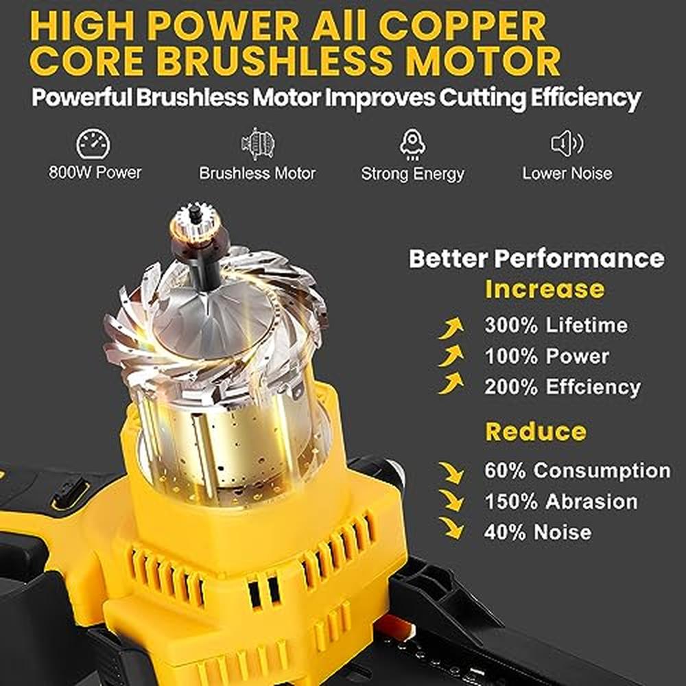 6" Cordless Mini Chainsaw Dewalt 20V Max-Compatible Brushless Motor 800W Power image 2