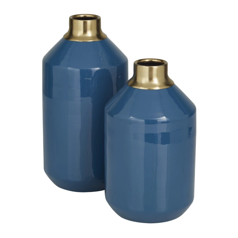 10” Decorative Items for Home and Decoration 8“H Blue Metal Vase With Gold Rims image 5