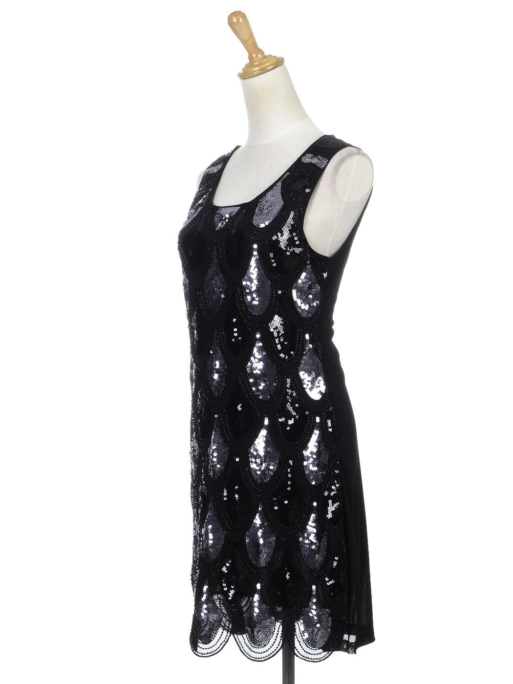 Women Fit Scalloped Hem Shimmer Sequin Fish Scale Embellished Look Dress Solid image 4