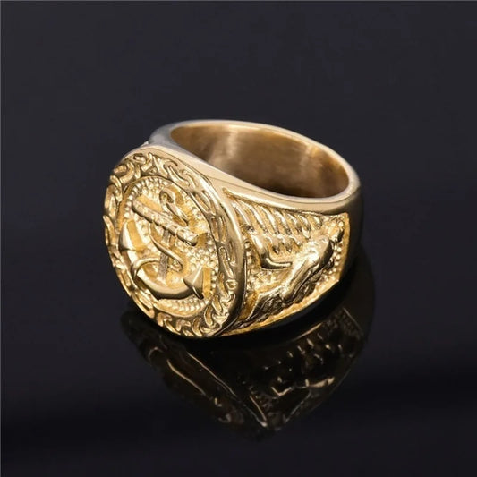 Retro Anchor Navy Marine Large Ring For Men Gold Color Punk Gothic Rock Hiphop image 0