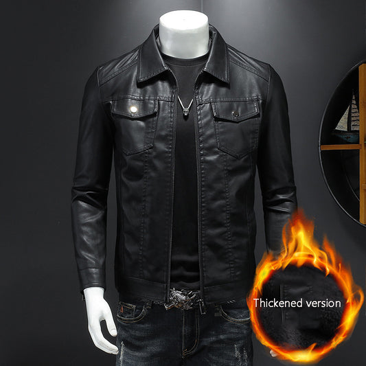 Men's lapel leather jacket autumn oversized slim motorcycle riding suit winter  image 0