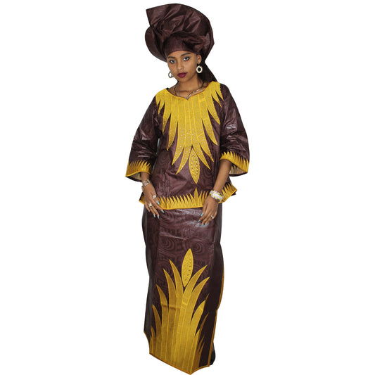 African Dresses For Women 3/4 Sleeve Top With Wrapper And Scarf 3pieces One Set image 0