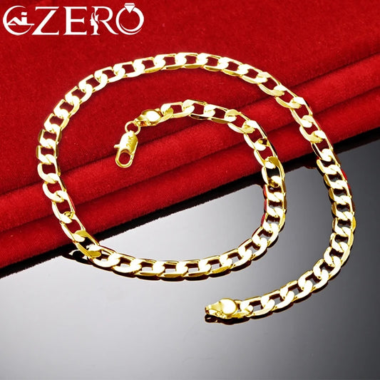 Special offer 18K gold Necklaces 925 Stamp Silver color Classic 8MM sideways ch image 0