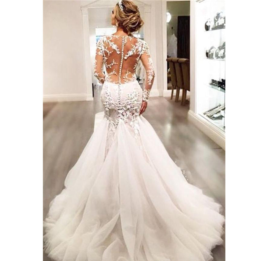 Gorgeous Lace Mermaid Wedding Dresses African Arabic Style Petite Long Sleeves image 3