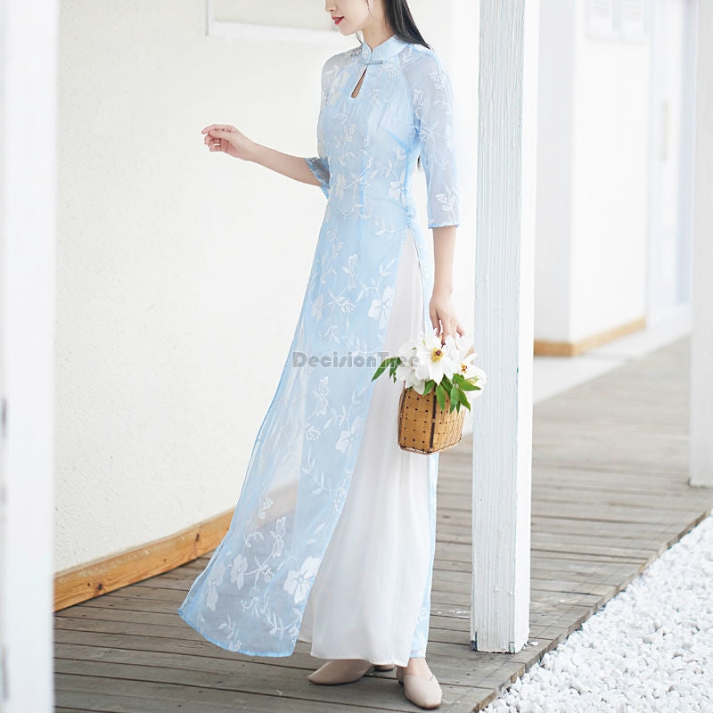 2024 vietnam aodai fairy temperament dress chinese exquisite floral jacquard te image 6