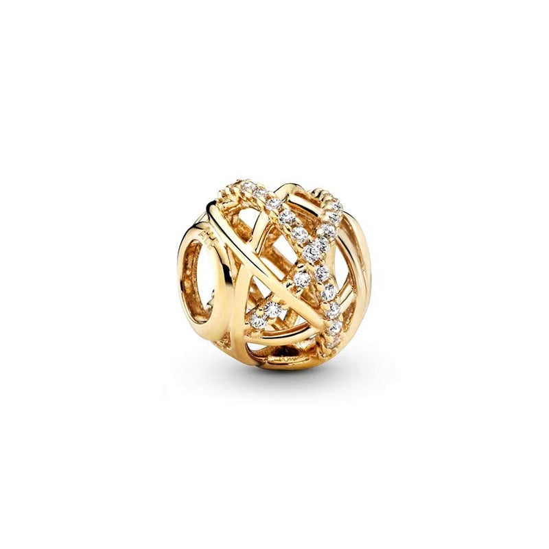 925 Sterling Silver Gold Color Family Tree Heart Crown Pendant Charm Fit Origin image 6