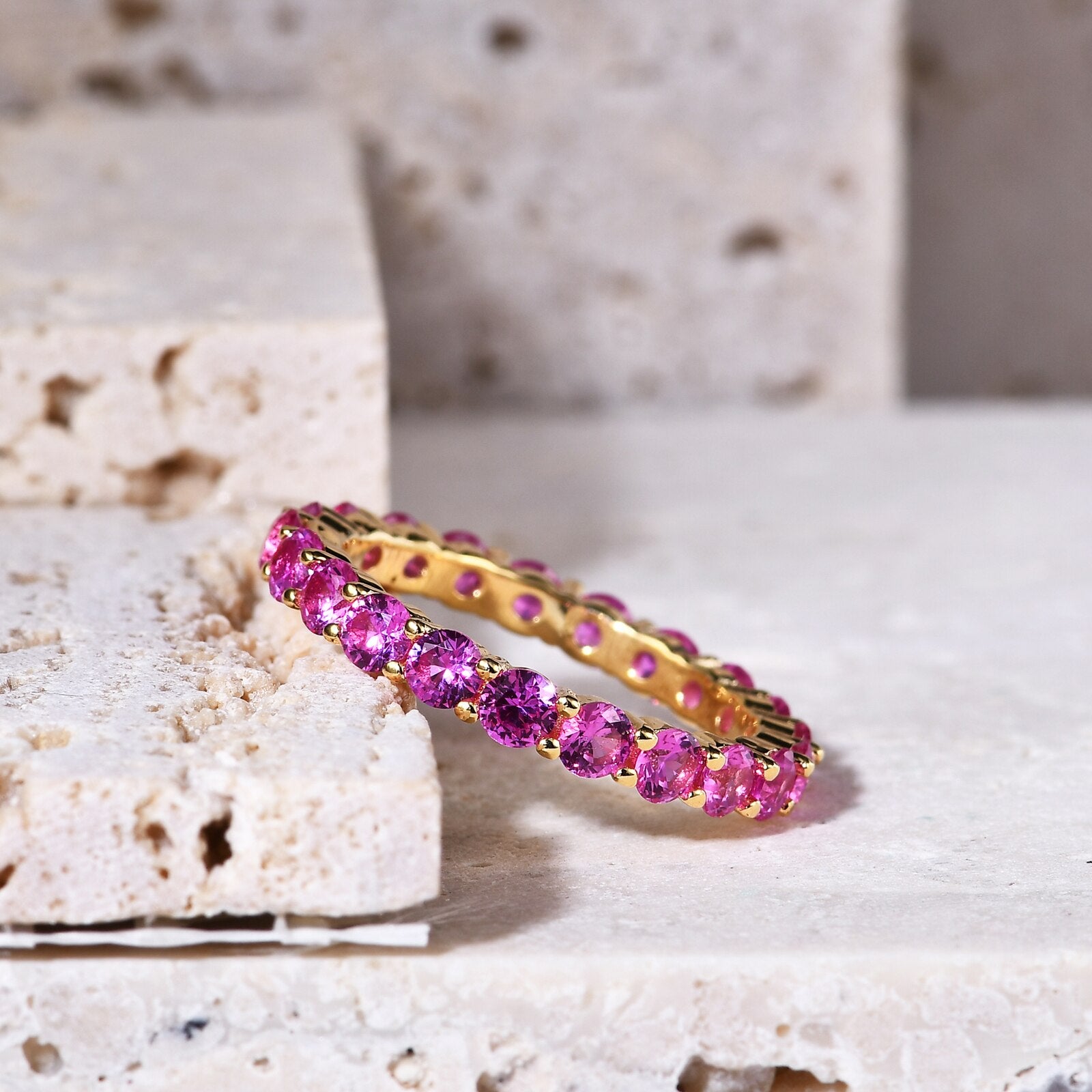 GEM'S BALLET 925 Sterling Silver 18K Gold-filled Gemstone Eternity Band Ring image 12