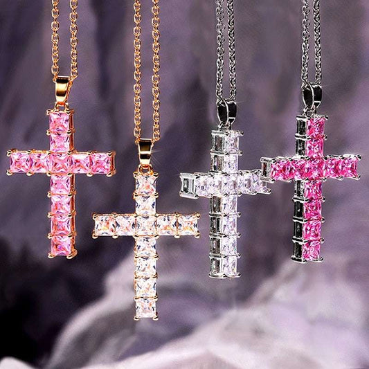 New Fashion Necklaces Female Pendants Gold Multi Color Crystal Jesus Cross Pend image 0