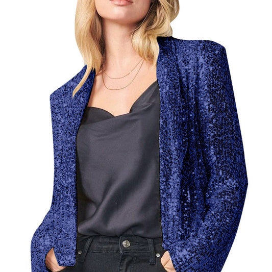 Women's Sequin Suit Long Sleeve Lapel Solid Color Blazer Coat Casual Office Lad image 0