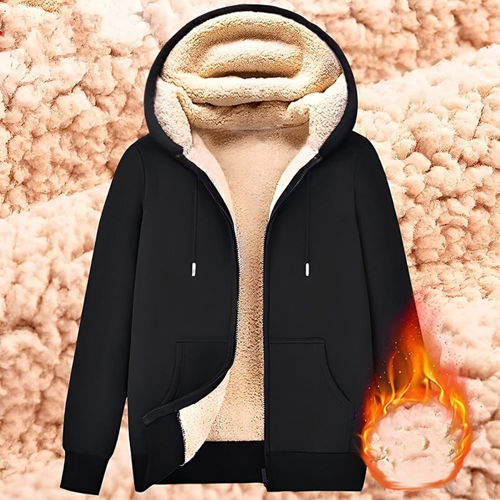 Trendy Sweatshirt Coat Front Pockets Warm Zipper Lamb Wool Jacket  Men and Woma image 1