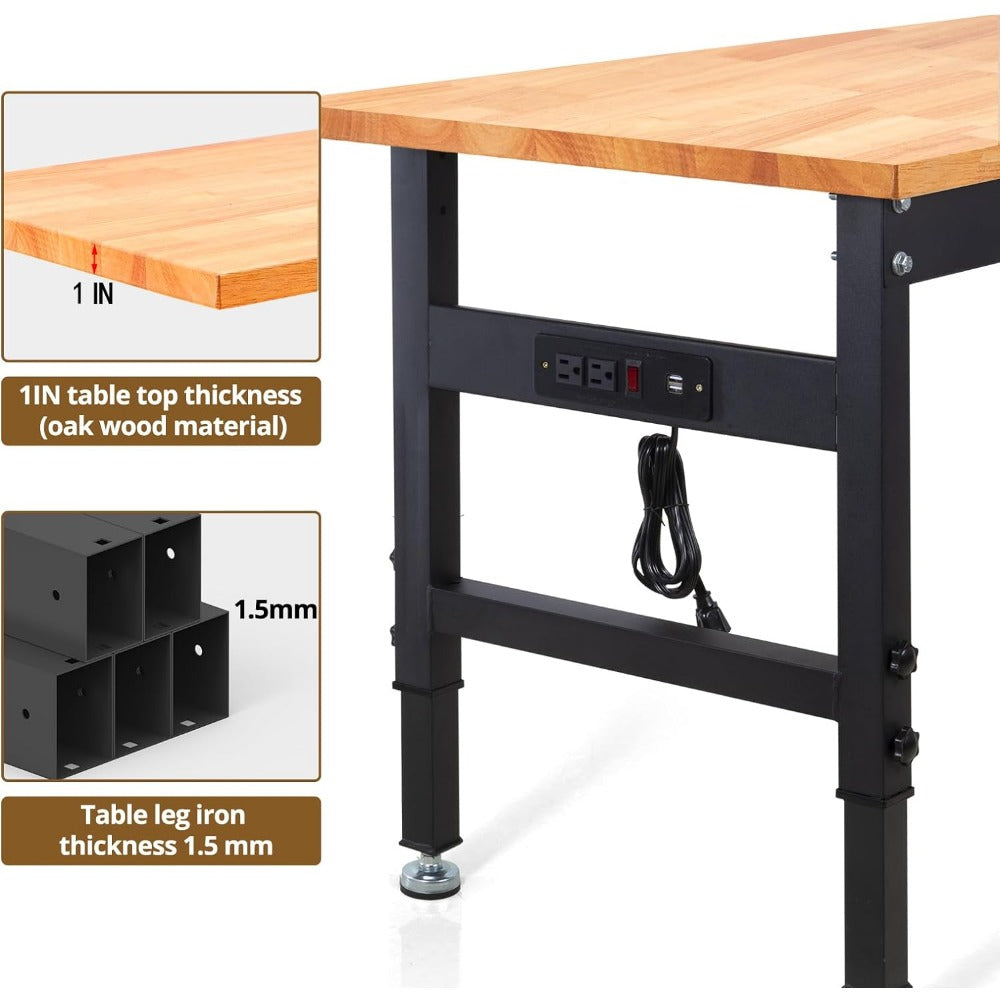 Work Bench, Height Adjustable Workbench Heavy Duty Oak Wood Desktop Work Table image 5